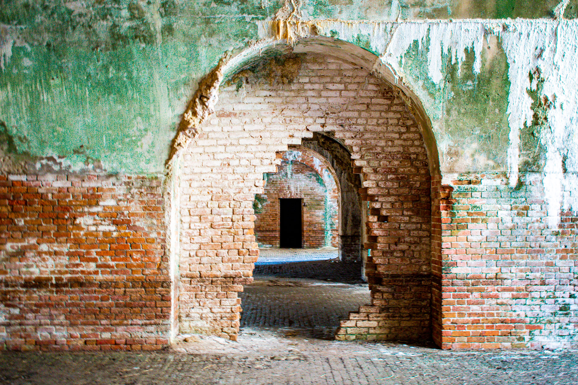 Interior shot of stone path in Fort Morgan